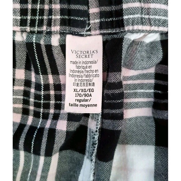 Victoria’s Secret Pajama Pants Size XL Black & Pink Plaid Flannel Drawstring - Picture 3 of 5